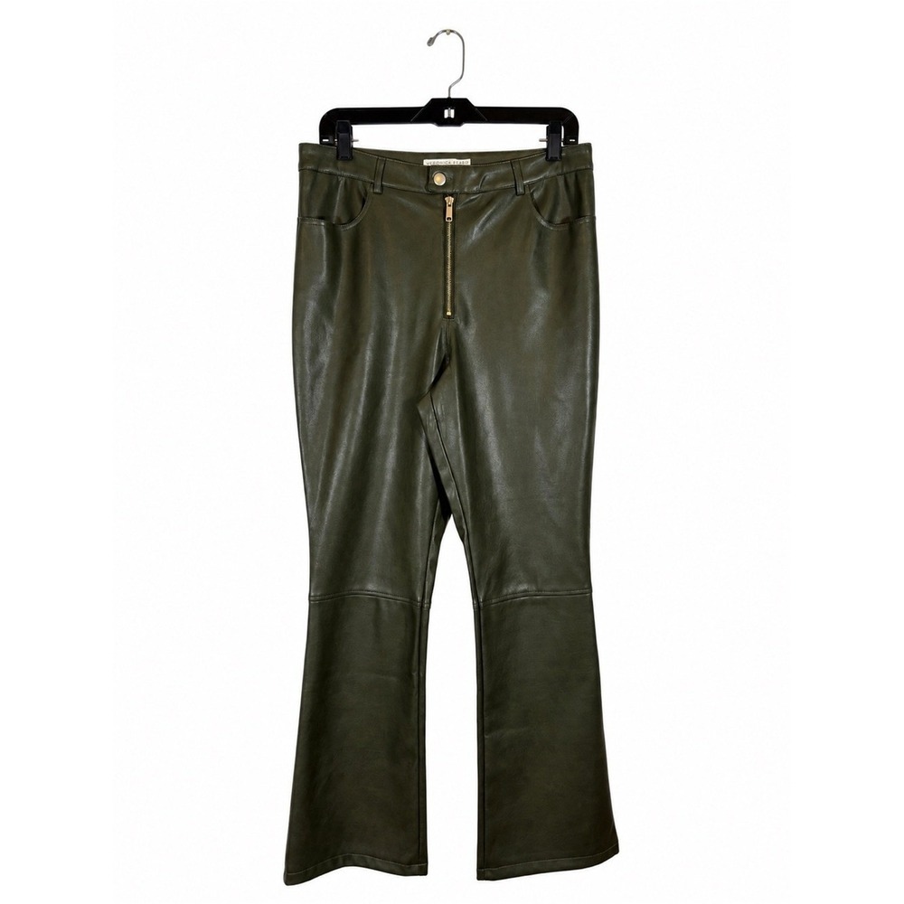 Avec Les Filles Faux Leather Pants Kick Flare Size 10 Olive Green Edgy Chic Moto